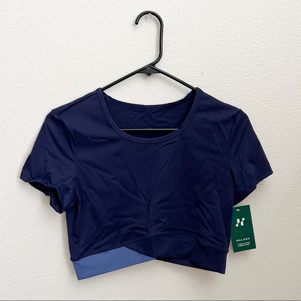 Halara Navy Blue Crossover Cropped Sports Top